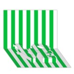 Vertical Stripes - White and Dark Pastel Green LOVE Bottom 3D Greeting Card (7x5)
