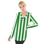 Vertical Stripes - White and Green Women s Tie Up Tee