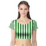 Vertical Stripes - White and Green Short Sleeve Crop Top (Tight Fit)