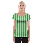 Vertical Stripes - White and Green Women s Cap Sleeve Top