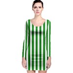 Vertical Stripes - White and Green Long Sleeve Bodycon Dress