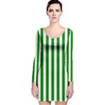 Vertical Stripes - White and Green Long Sleeve Velvet Bodycon Dress
