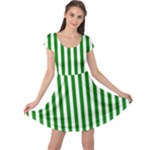 Vertical Stripes - White and Green Cap Sleeve Dress