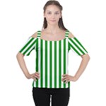 Vertical Stripes - White and Green Women s Cutout Shoulder Tee