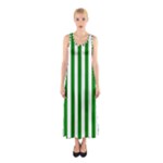 Vertical Stripes - White and Green Full Print Maxi Dress