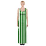 Vertical Stripes - White and Green Maxi Thigh Split Dress