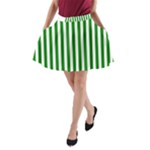 Vertical Stripes - White and Green A-Line Pocket Skirt