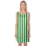 Vertical Stripes - White and Green Sleeveless Satin Nightdress