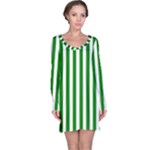 Vertical Stripes - White and Green Long Sleeve Nightdress