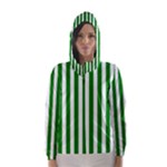 Vertical Stripes - White and Green Hooded Wind Breaker (Women)