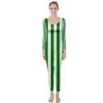 Vertical Stripes - White and Green Long Sleeve Catsuit