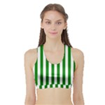 Vertical Stripes - White and Green Women s Sports Bra with Border