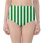 Vertical Stripes - White and Green High-Waist Bikini Bottoms