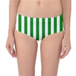 Vertical Stripes - White and Green Mid-Waist Bikini Bottoms