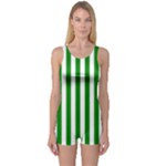 Vertical Stripes - White and Green One Piece Boyleg Swimsuit
