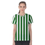 Vertical Stripes - White and Dark Green Women s Cotton Tee