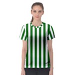 Vertical Stripes - White and Dark Green Women s Sport Mesh Tee