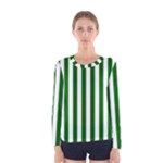 Vertical Stripes - White and Dark Green Women s Long Sleeve T-shirt