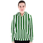 Vertical Stripes - White and Dark Green Women s Zipper Hoodie