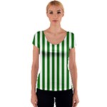 Vertical Stripes - White and Dark Green Women s V-Neck Cap Sleeve Top
