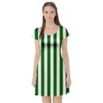 Vertical Stripes - White and Dark Green Short Sleeve Skater Dress