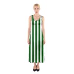 Vertical Stripes - White and Dark Green Full Print Maxi Dress