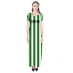 Vertical Stripes - White and Dark Green Short Sleeve Maxi Dress