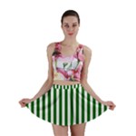 Vertical Stripes - White and Dark Green Mini Skirt