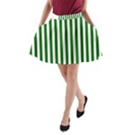 Vertical Stripes - White and Dark Green A-Line Pocket Skirt