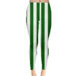 Vertical Stripes - White and Dark Green Women s Leggings