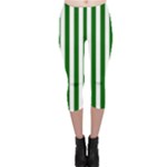 Vertical Stripes - White and Dark Green Capri Leggings