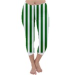 Vertical Stripes - White and Dark Green Capri Winter Leggings