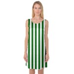 Vertical Stripes - White and Dark Green Sleeveless Satin Nightdress
