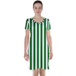 Vertical Stripes - White and Dark Green Short Sleeve Nightdress