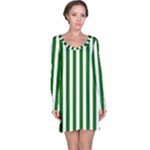 Vertical Stripes - White and Dark Green Long Sleeve Nightdress