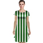 Vertical Stripes - White and Dark Green Cap Sleeve Nightdress