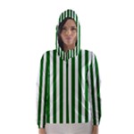Vertical Stripes - White and Dark Green Hooded Wind Breaker (Women)