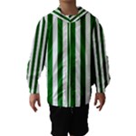 Vertical Stripes - White and Dark Green Hooded Wind Breaker (Kids)