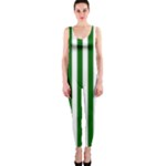 Vertical Stripes - White and Dark Green OnePiece Catsuit