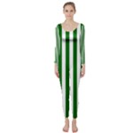 Vertical Stripes - White and Dark Green Long Sleeve Catsuit