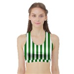 Vertical Stripes - White and Dark Green Women s Sports Bra with Border
