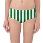Vertical Stripes - White and Dark Green Mid-Waist Bikini Bottoms