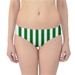Vertical Stripes - White and Dark Green Hipster Bikini Bottoms