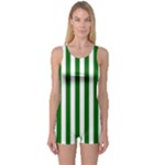 Vertical Stripes - White and Dark Green One Piece Boyleg Swimsuit