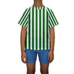 Vertical Stripes - White and Dark Green Kid s Short Sleeve Swimwear