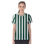 Vertical Stripes - White and Forest Green Women s Cotton Tee