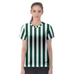 Vertical Stripes - White and Forest Green Women s Sport Mesh Tee