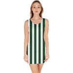 Vertical Stripes - White and Forest Green Bodycon Dress