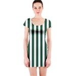 Vertical Stripes - White and Forest Green Short Sleeve Bodycon Dress