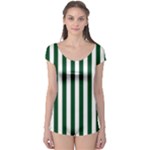 Vertical Stripes - White and Forest Green Boyleg Leotard (Ladies)